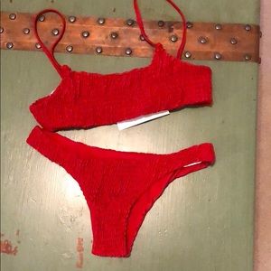 red gathered bikini
